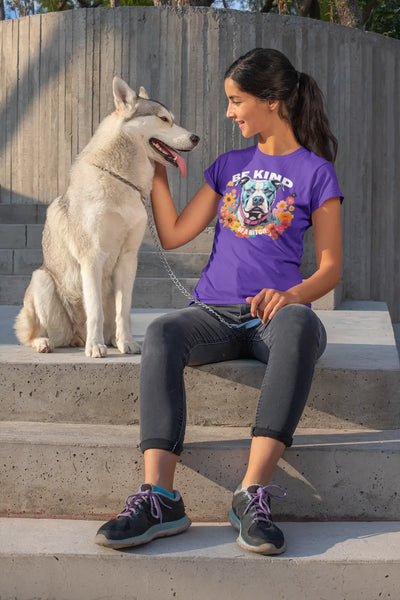 Woman and Her dog with Mindpop threads shirt "Be kind.. of a bitch"