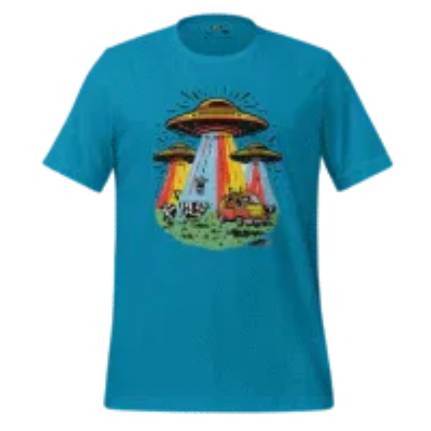 Alien Invasion Graphic Tee — Retro Sci-Fi Style Aqua