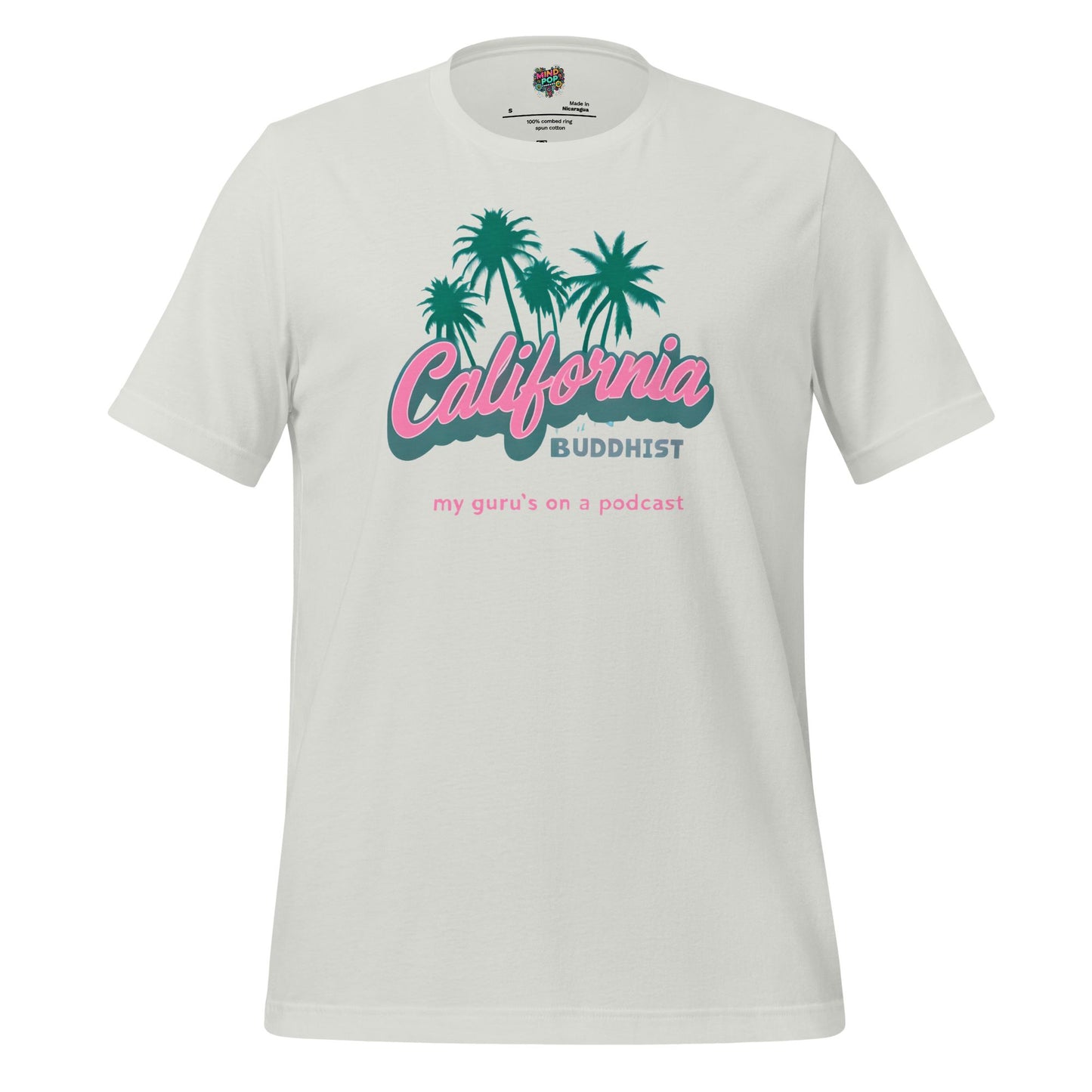 California Buddhist Surf Tee — Retro West Coast Vibe Silver