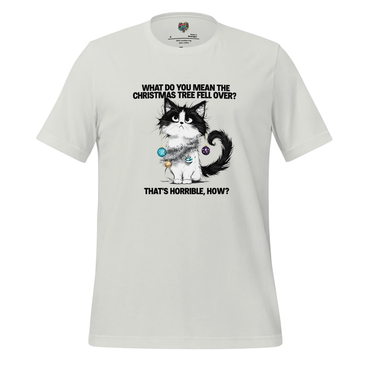 Cat vs. Christmas Tree Shirt Silver