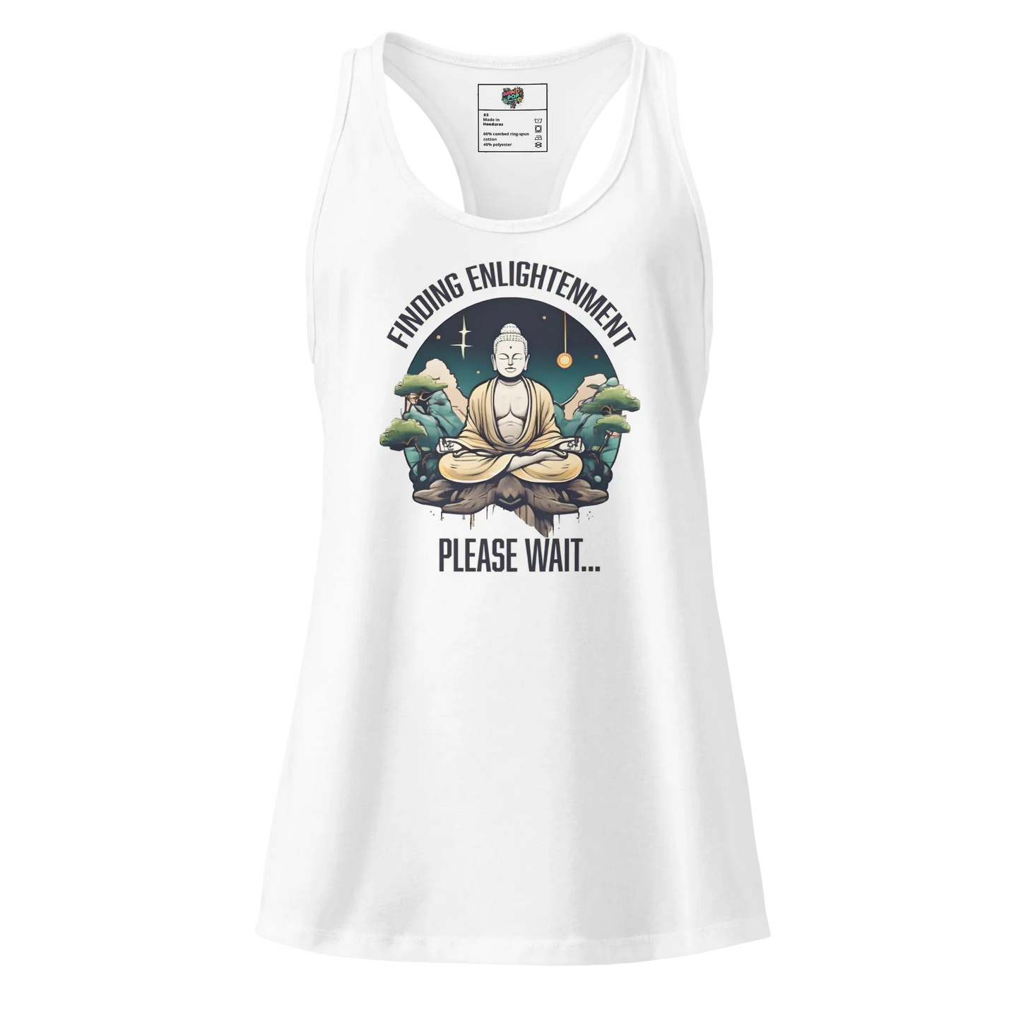 Finding Enlightenment (Buddha in Garden) fitted racerback tank top White