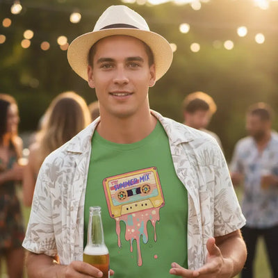 Summer Mix Tape Graphic Tee — Retro 80s Cassette Art Leaf