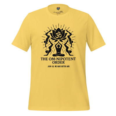 Om-nipotent Order Yoga Tee — Funny Cult Shirt Yellow