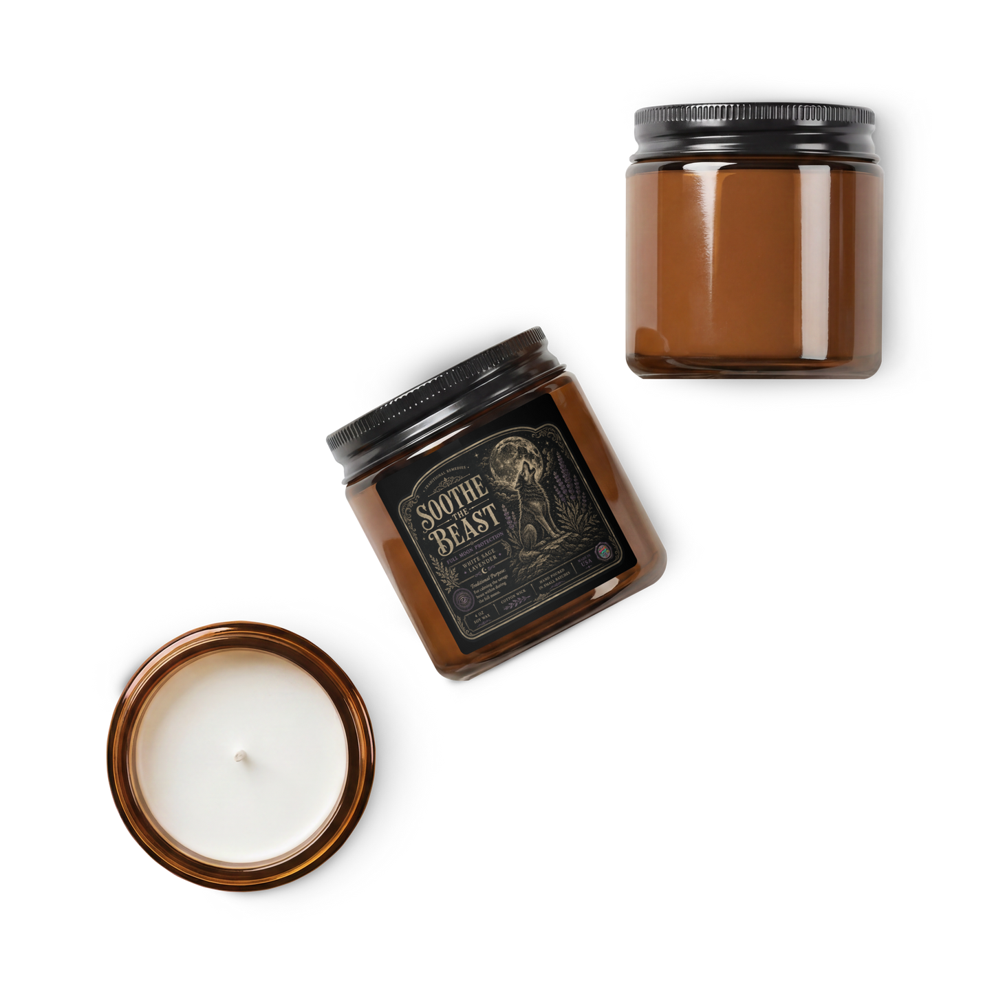 Sooth the Beast lavender amber soy candle, additional view