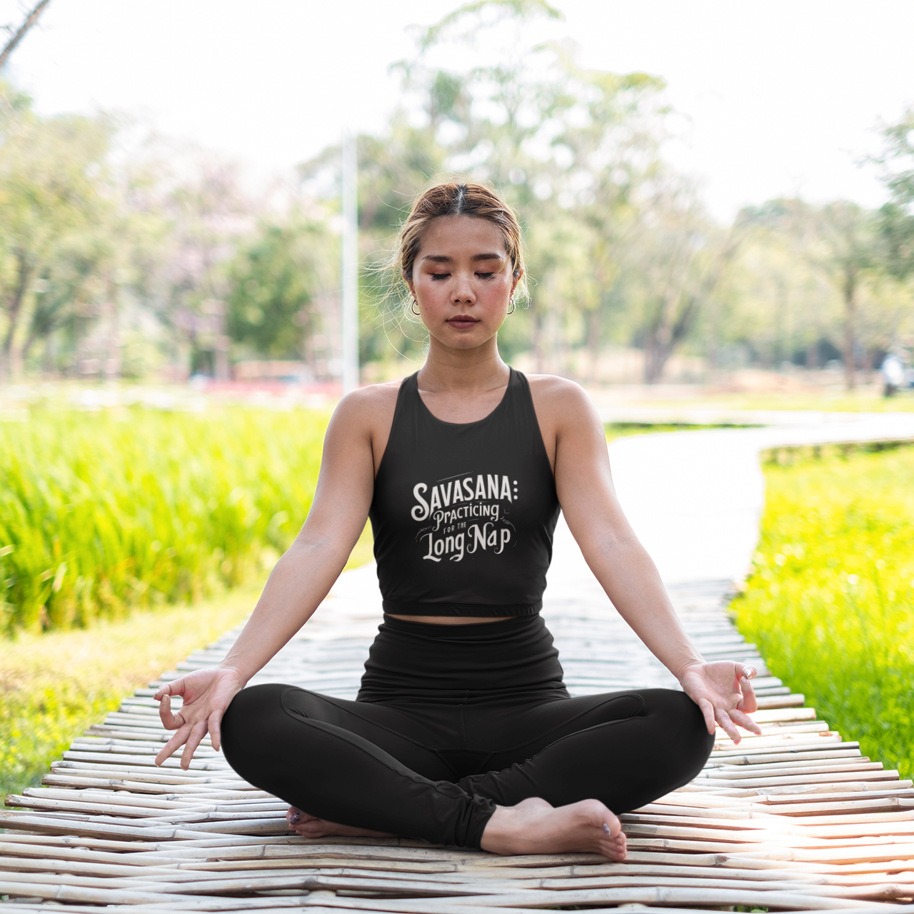Practicing for the long Nap Womens Yoga Organic Ribbed Cropped Tank