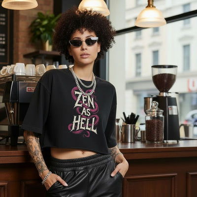 Snow Washed Raw Edge Crop Top – Zen As Hell Print
