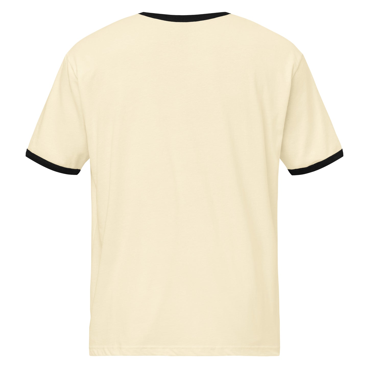 Cream ringer T-shirt with black neck and sleeve trim, plain back view