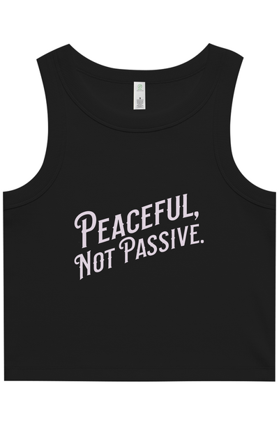 PEACEFUL, NOT PASSIVE Womens Yoga Organic Rib Tank black