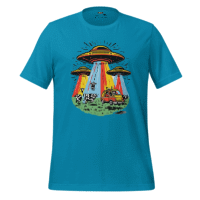 Alien Invasion Graphic Tee — Retro Sci-Fi Style Aqua