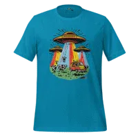 Alien Invasion Graphic Tee — Retro Sci-Fi Style Aqua