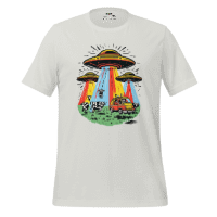 Alien Invasion Graphic Tee — Retro Sci-Fi Style Silver