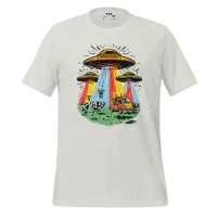 Alien Invasion Graphic Tee — Retro Sci-Fi Style Silver
