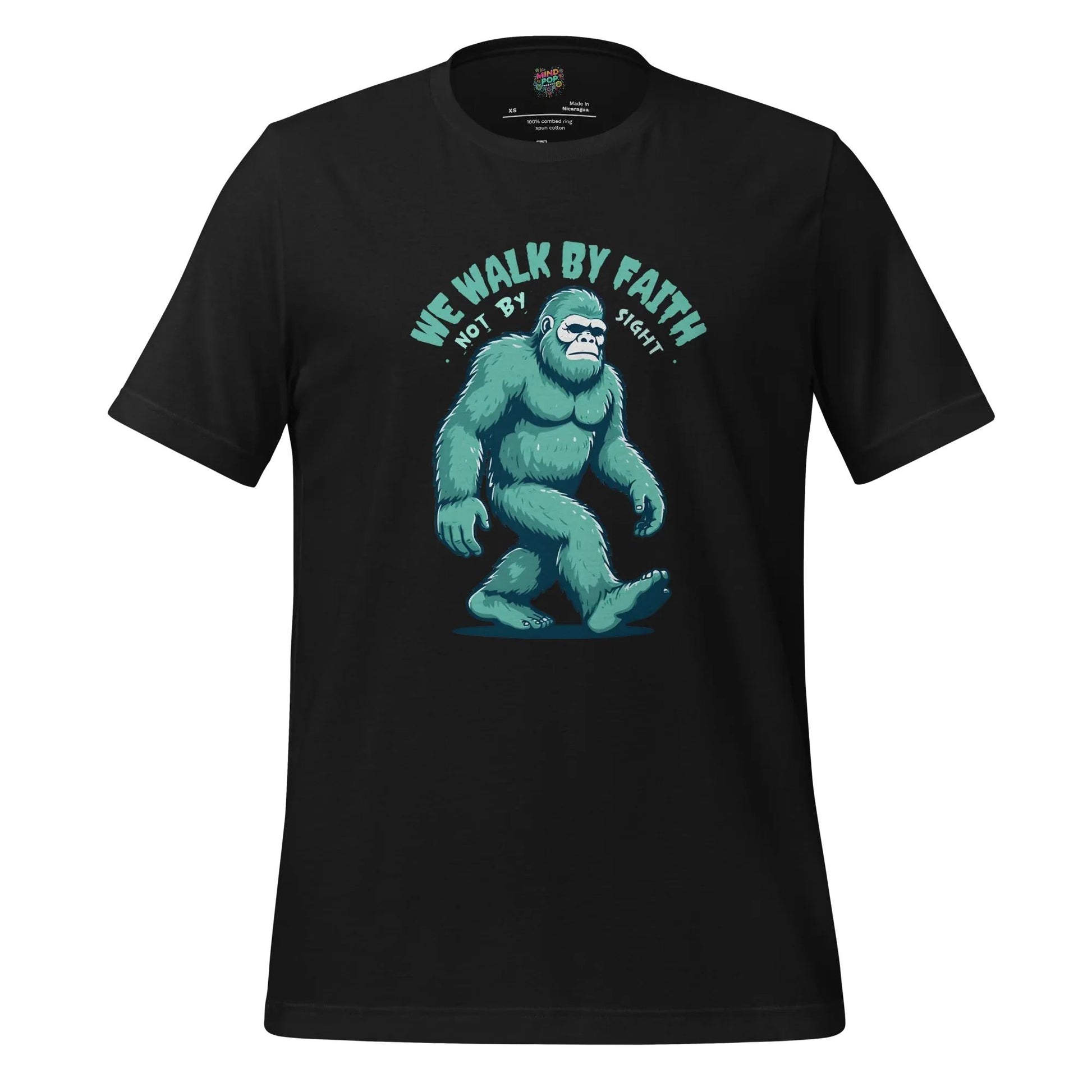 Bigfoot Faith Christian Parody Shirt for Believers & Skeptics Vintage Black
