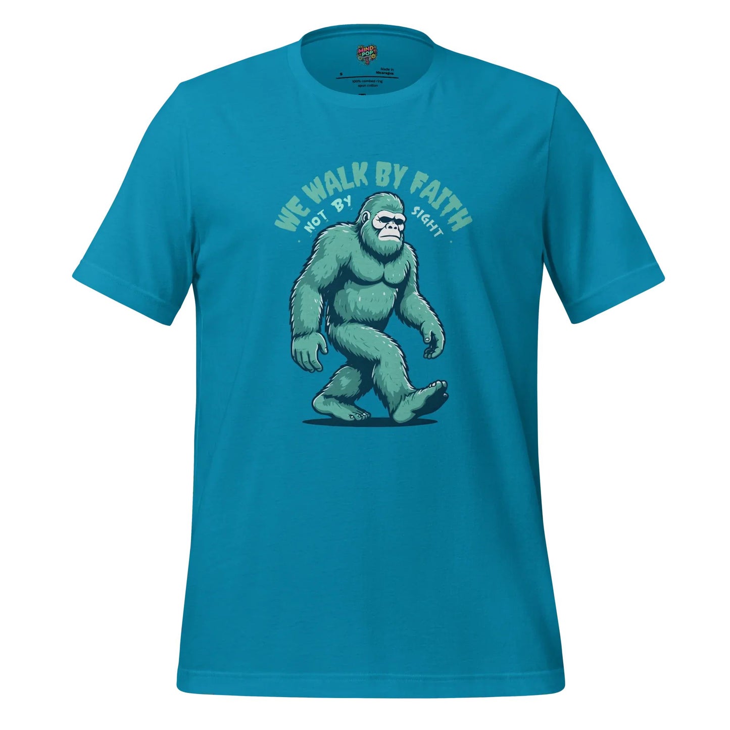 Bigfoot Faith Christian Parody Shirt for Believers & Skeptics Aqua
