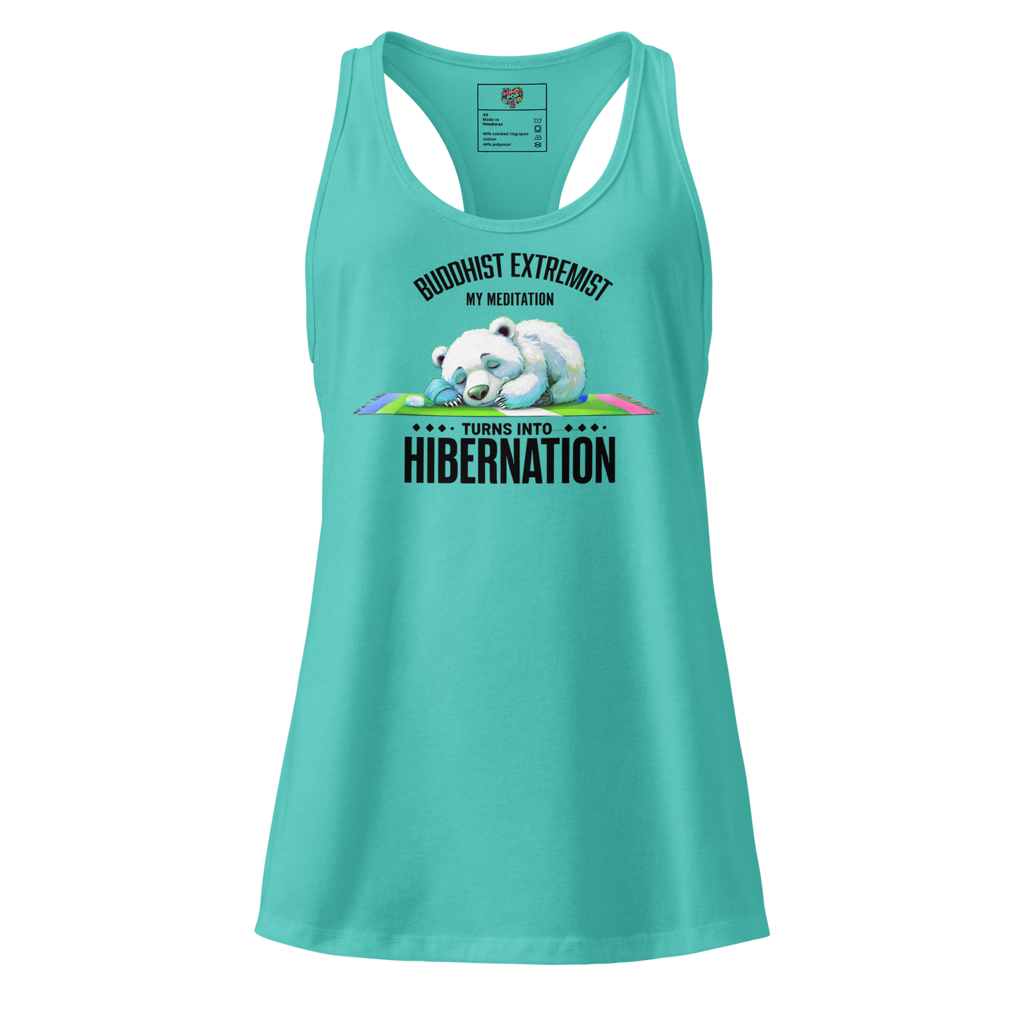 Buddhist Extremist fitted racerback tank top Tahiti Blue