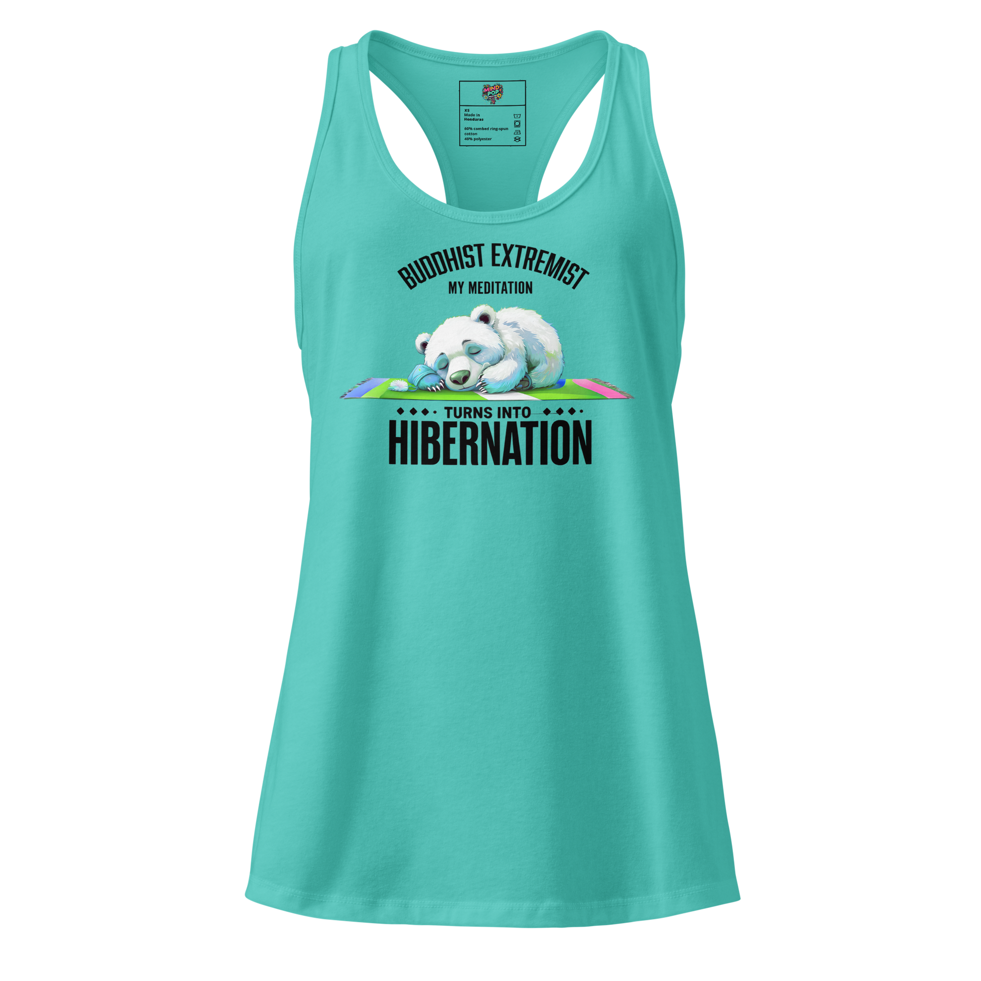 Buddhist Extremist fitted racerback tank top Tahiti Blue
