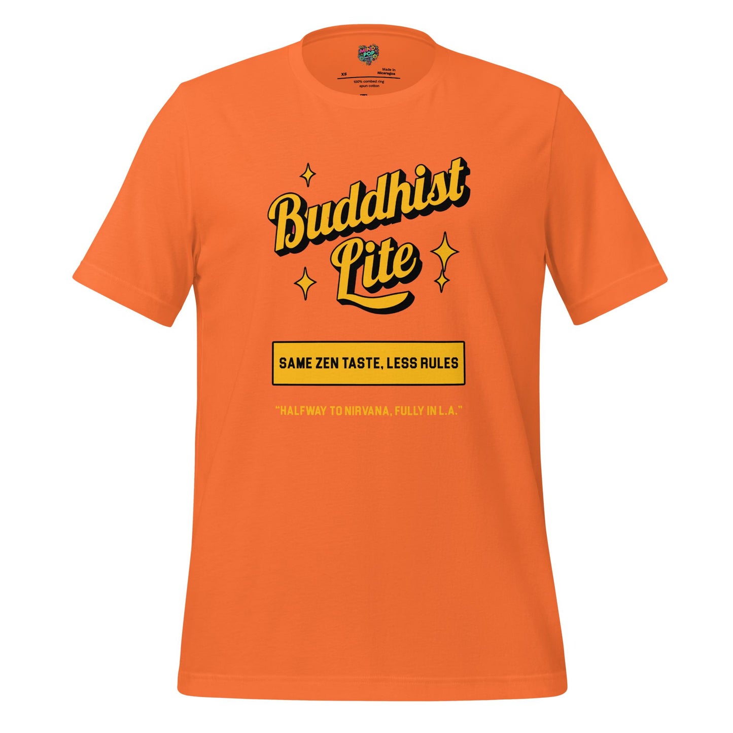 Buddhist Lite Graphic Tee — Funny Meditation Shirt Orange
