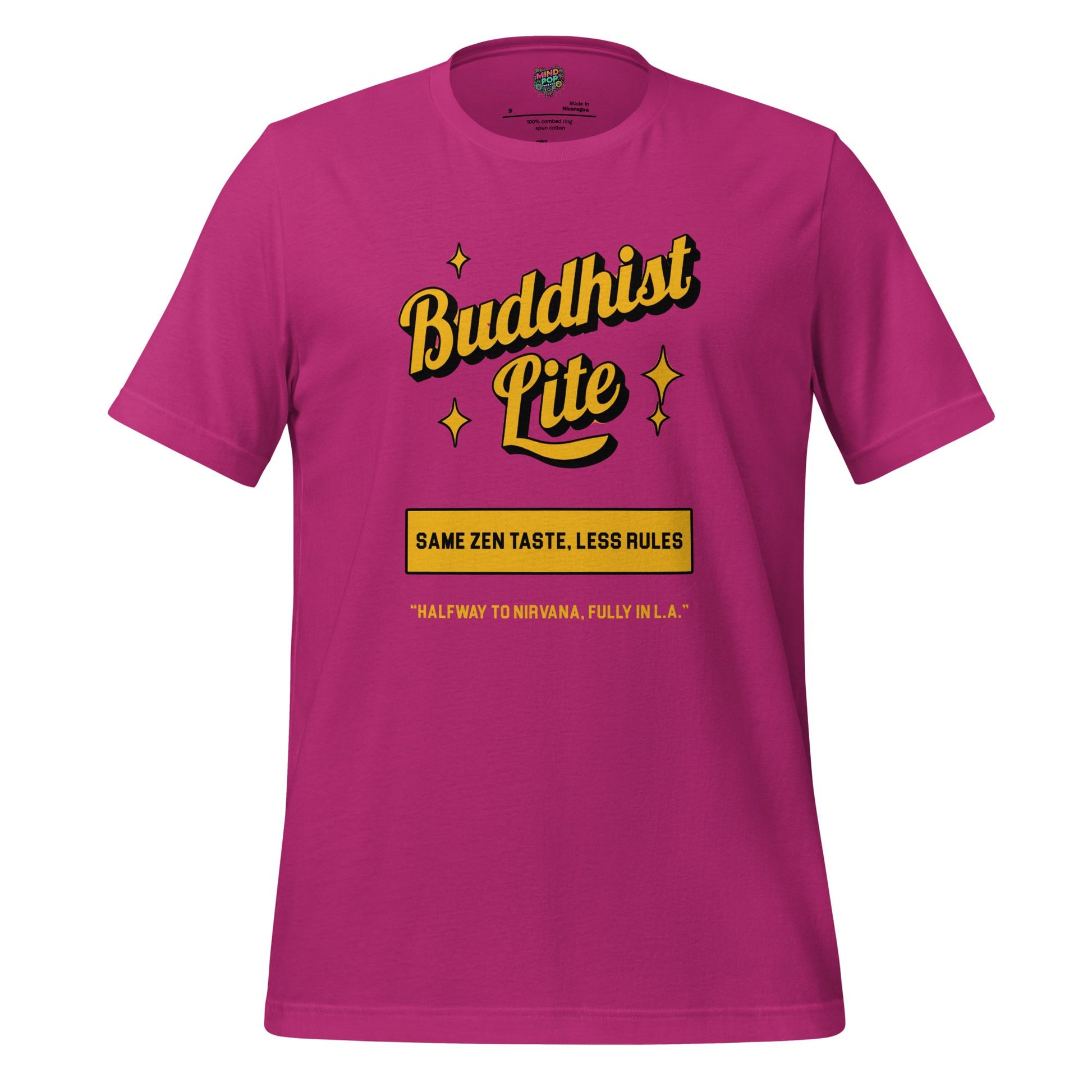 Buddhist Lite Graphic Tee — Funny Meditation Shirt Berry