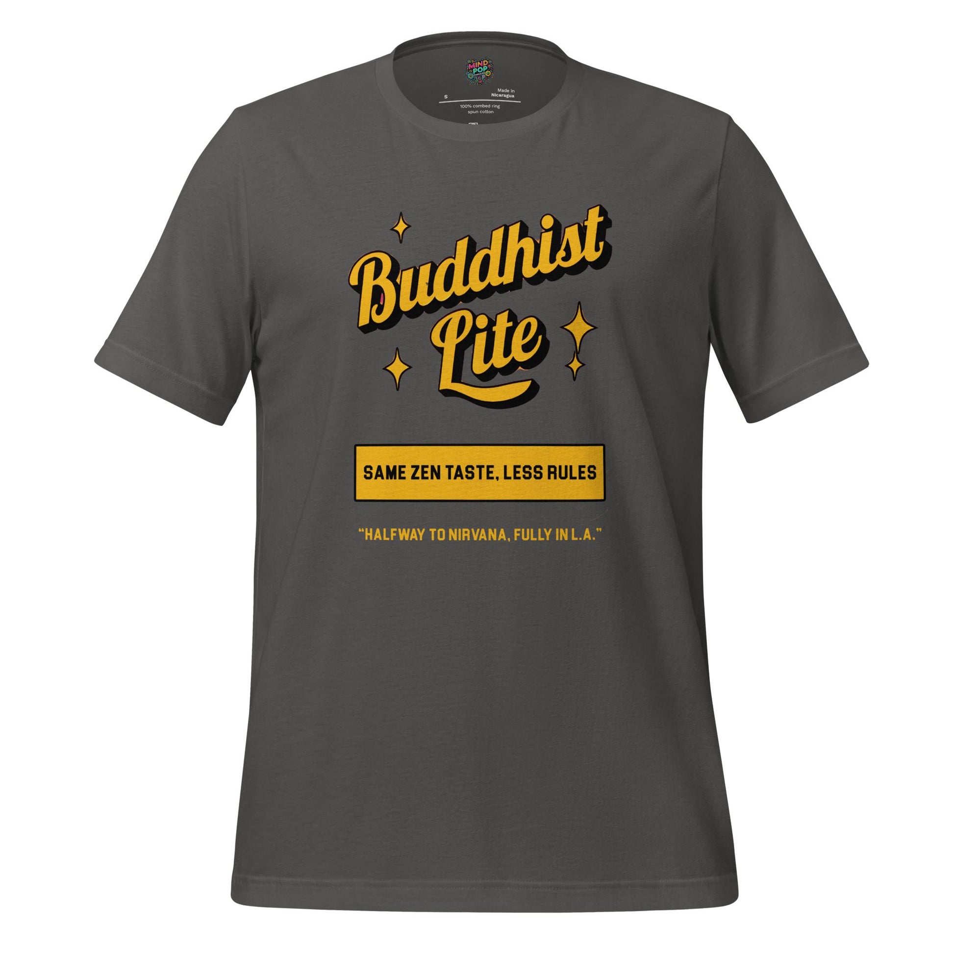 Buddhist Lite Graphic Tee — Funny Meditation Shirt Asphalt