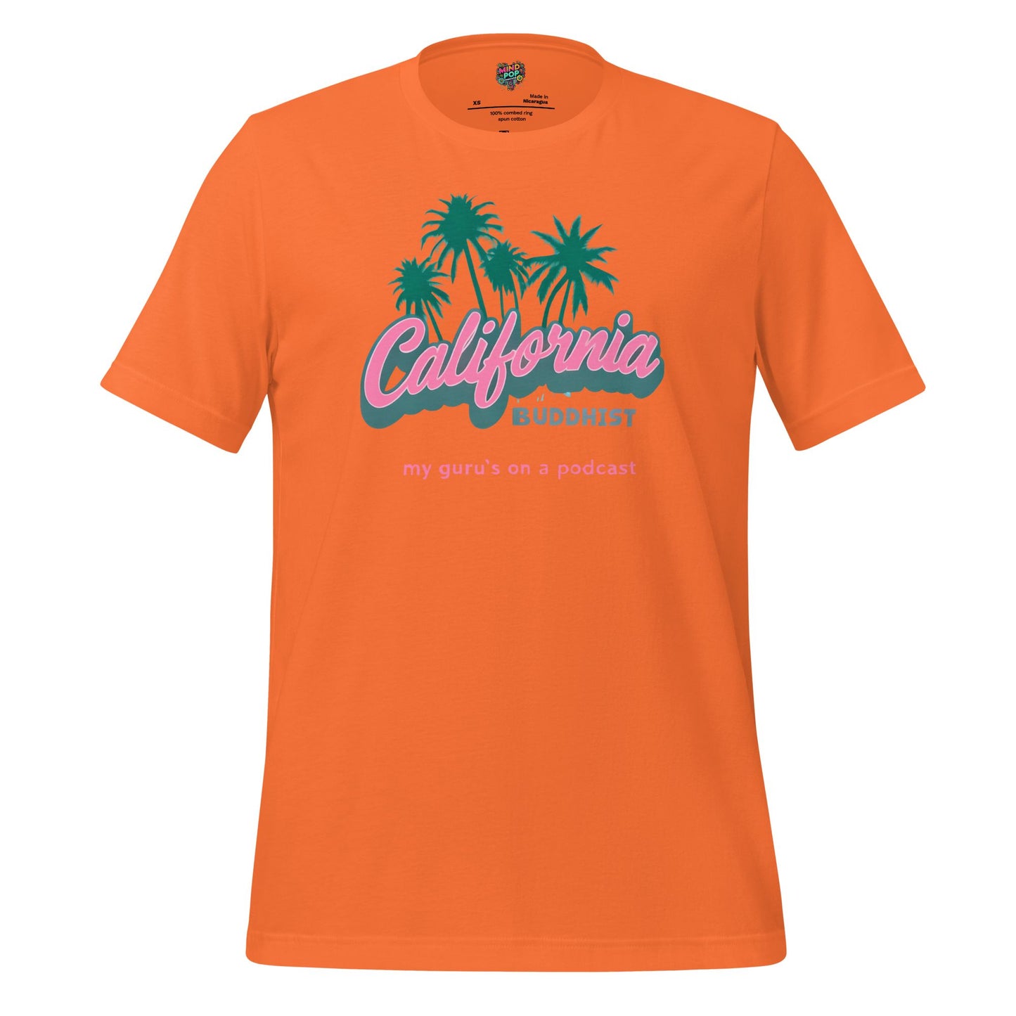 California Buddhist Surf Tee — Retro West Coast Vibe Orange