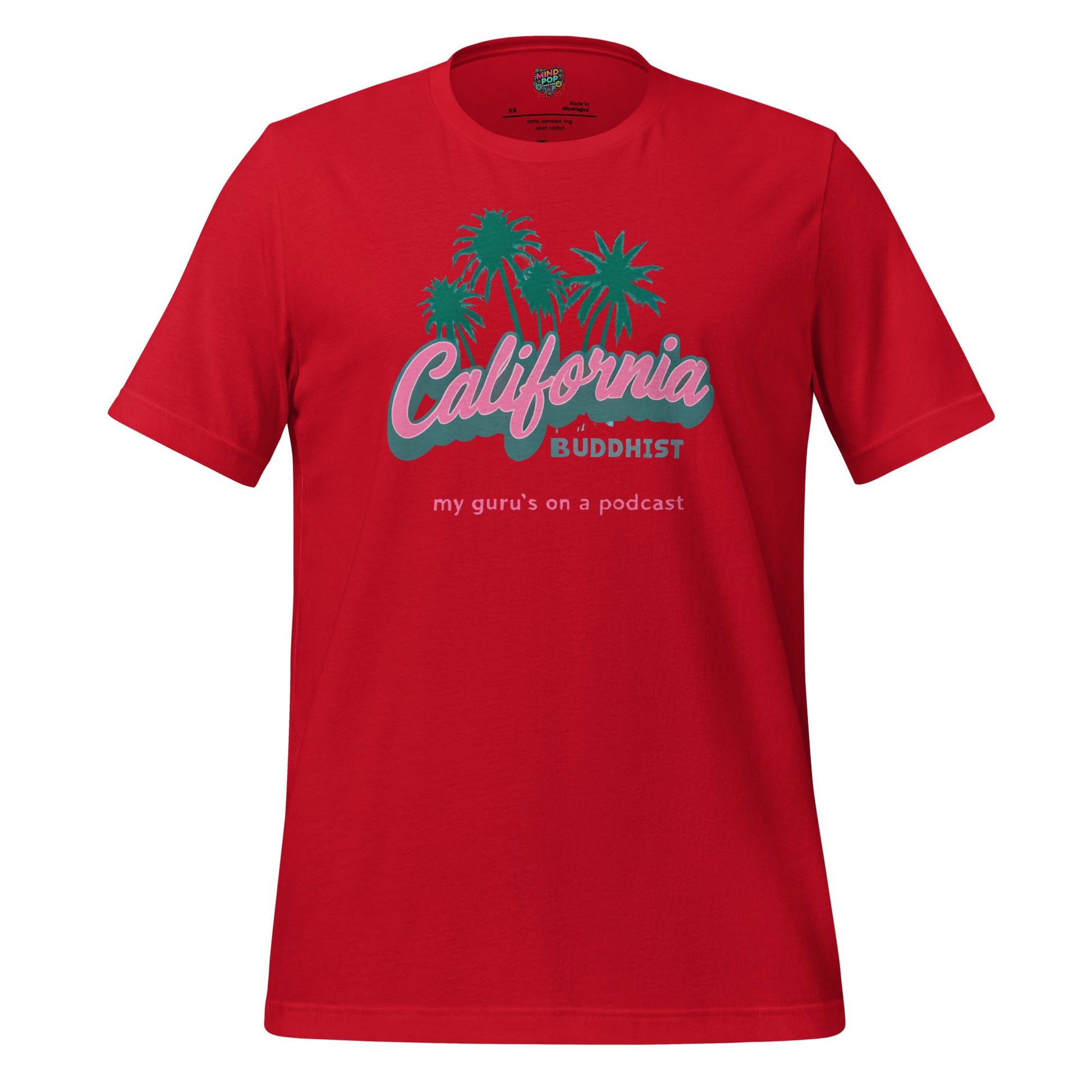 California Buddhist Surf Tee — Retro West Coast Vibe Red