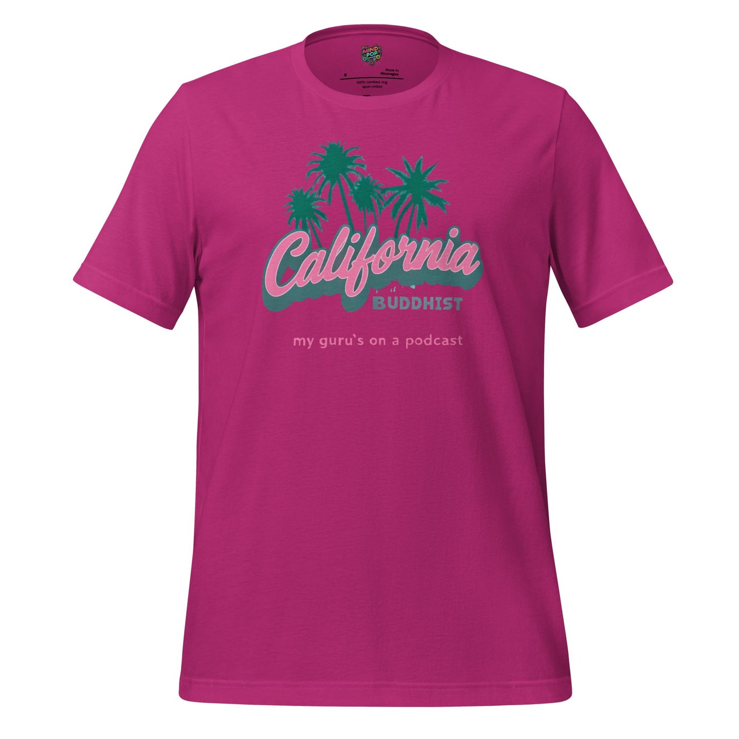 California Buddhist Surf Tee — Retro West Coast Vibe Berry