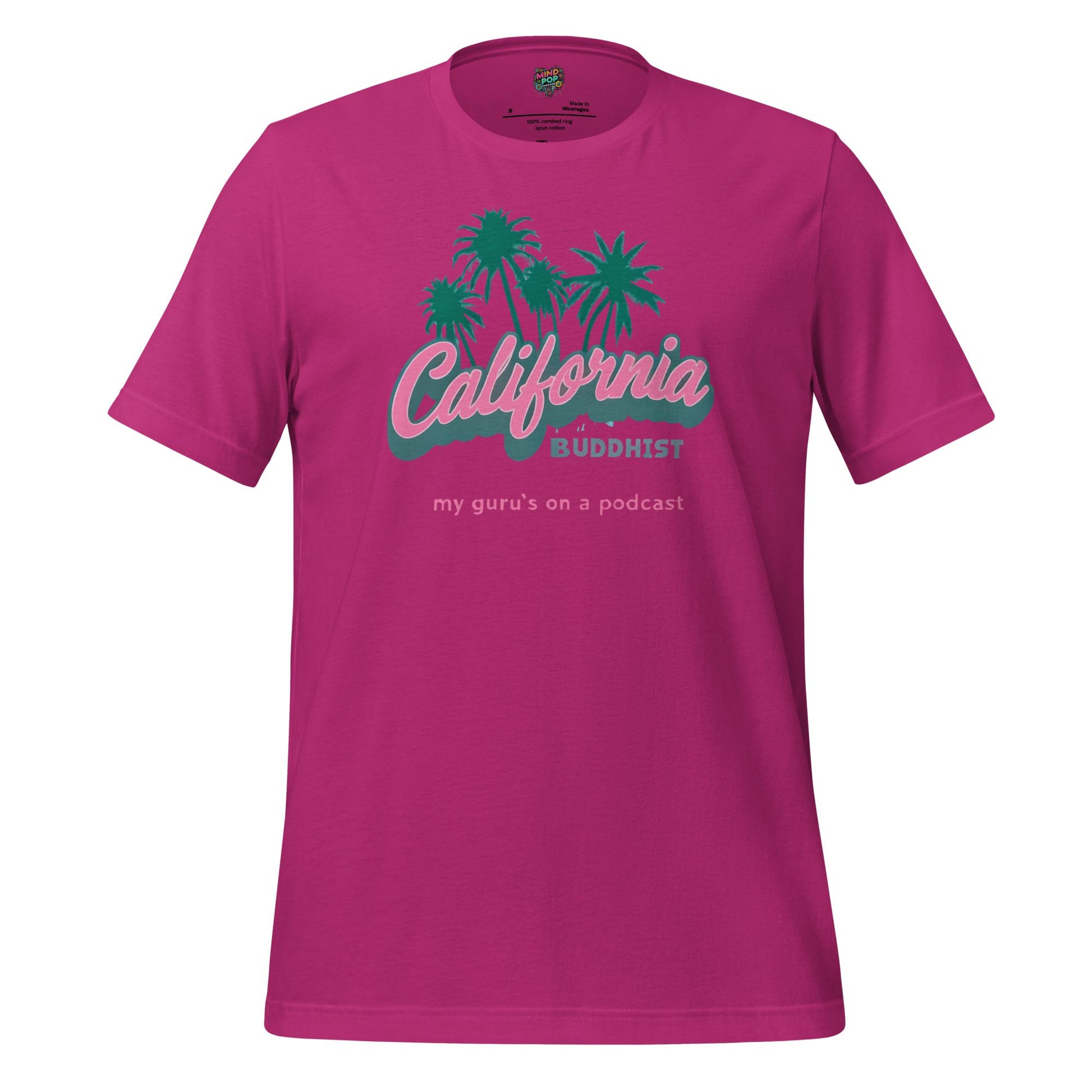 California Buddhist Surf Tee — Retro West Coast Vibe Berry