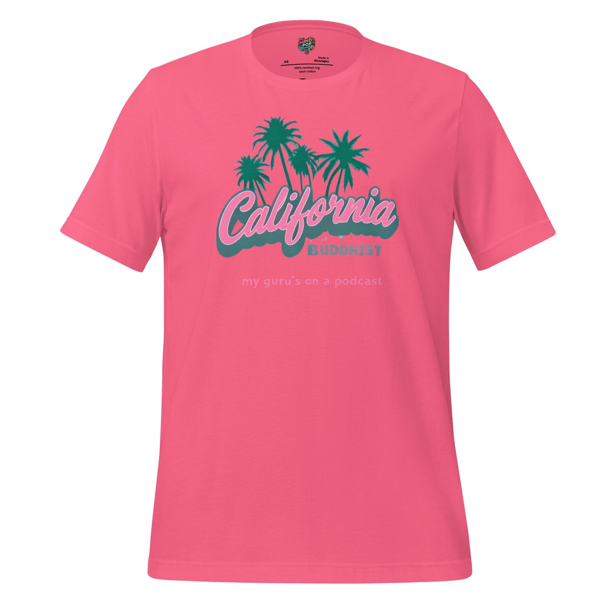 California Buddhist Surf Tee — Retro West Coast Vibe Charity Pink