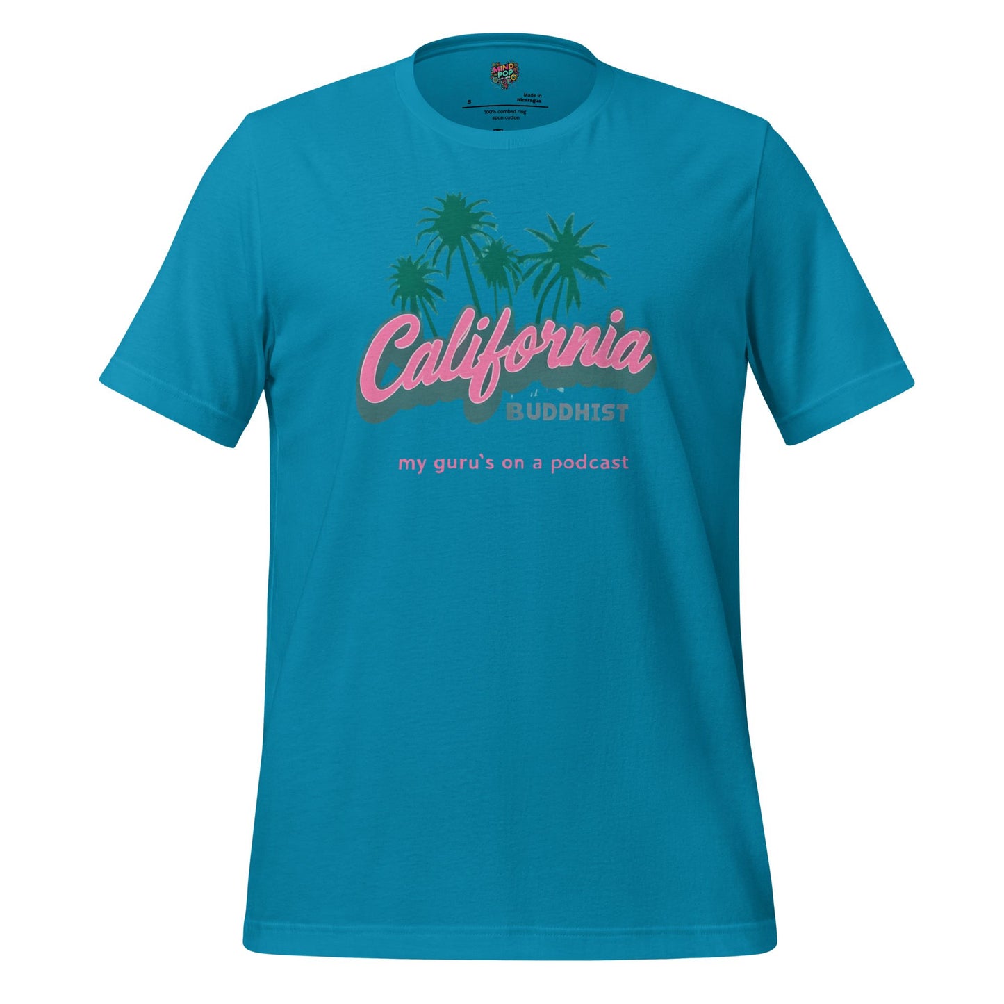 California Buddhist Surf Tee — Retro West Coast Vibe Aqua