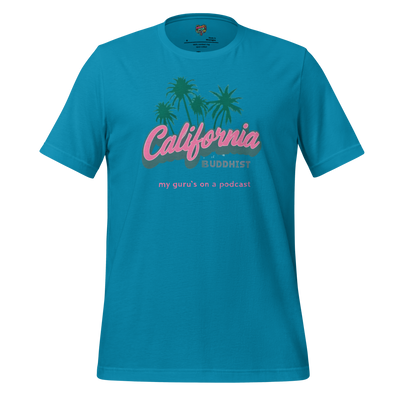 California Buddhist Surf Tee — Retro West Coast Vibe Aqua