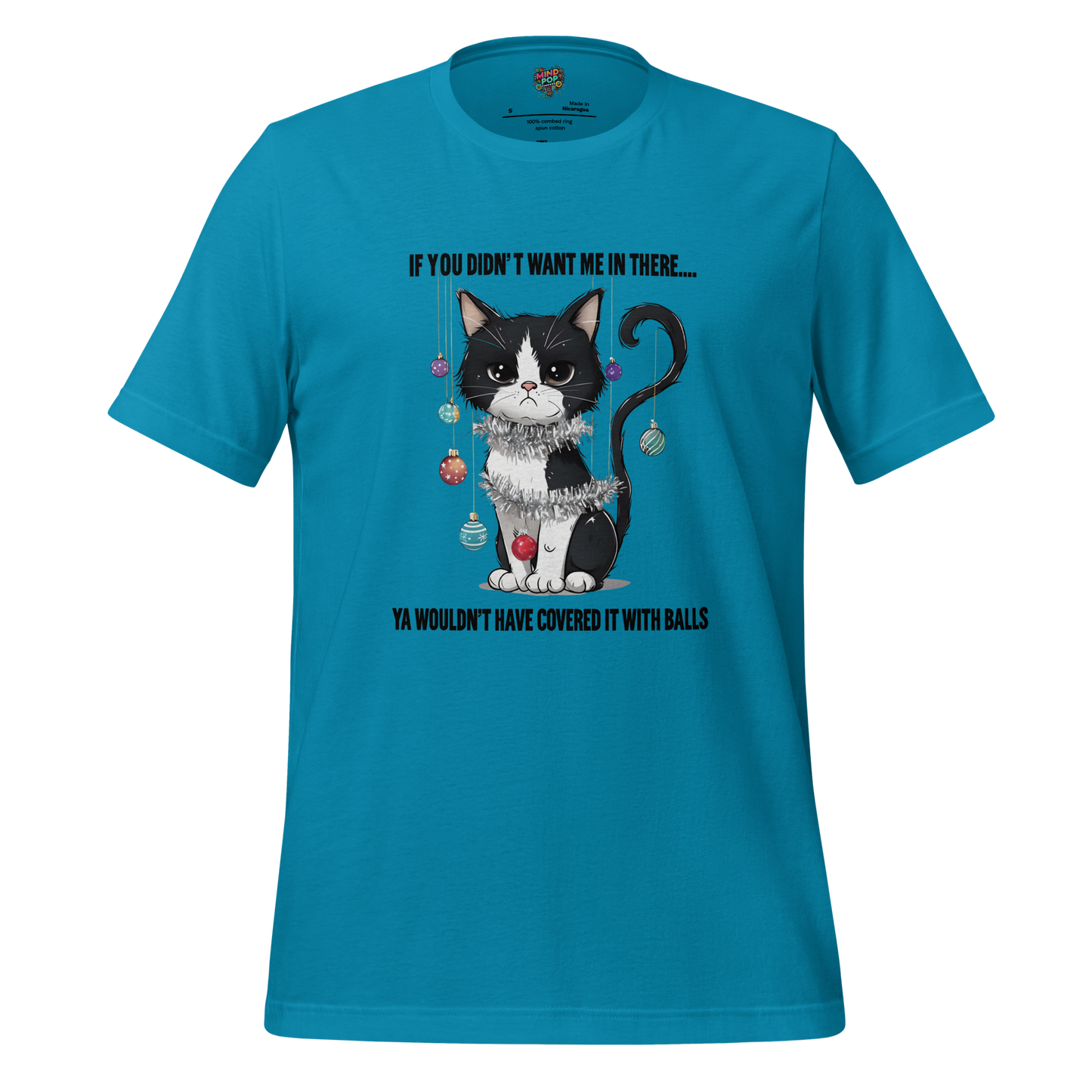 Cat vs Tree Christmas Round 2 Shirt Aqua