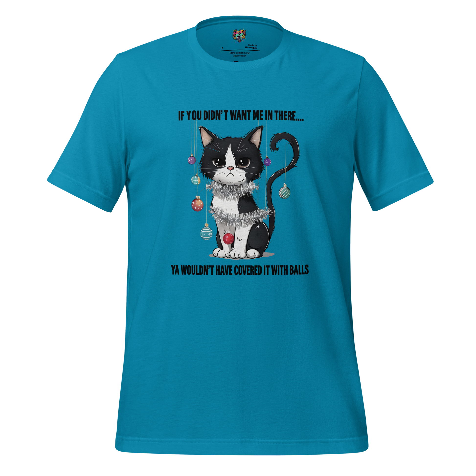Cat vs Tree Christmas Round 2 Shirt Aqua