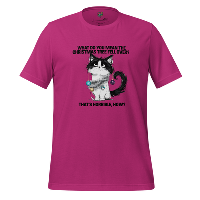 Cat vs. Christmas Tree Shirt Berry