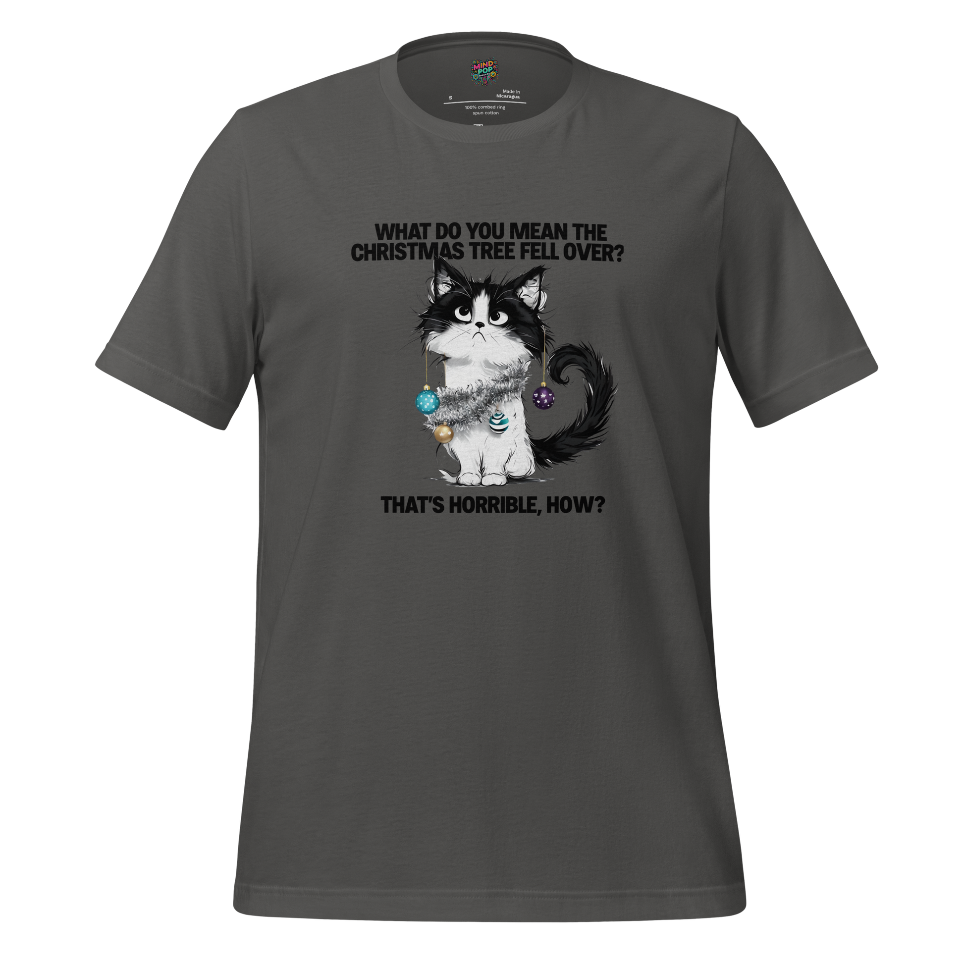 Cat vs. Christmas Tree Shirt Asphalt