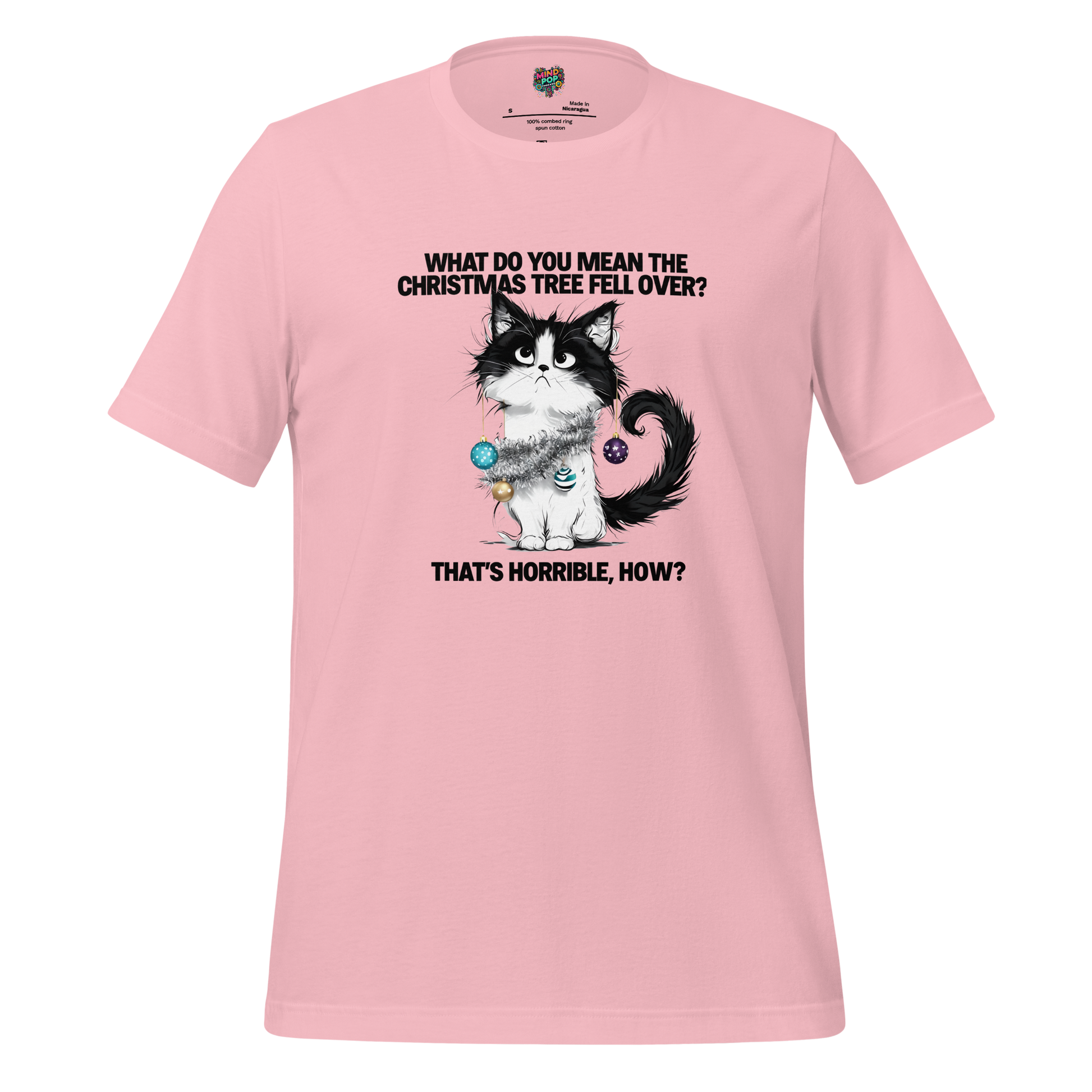 Cat vs. Christmas Tree Shirt Pink