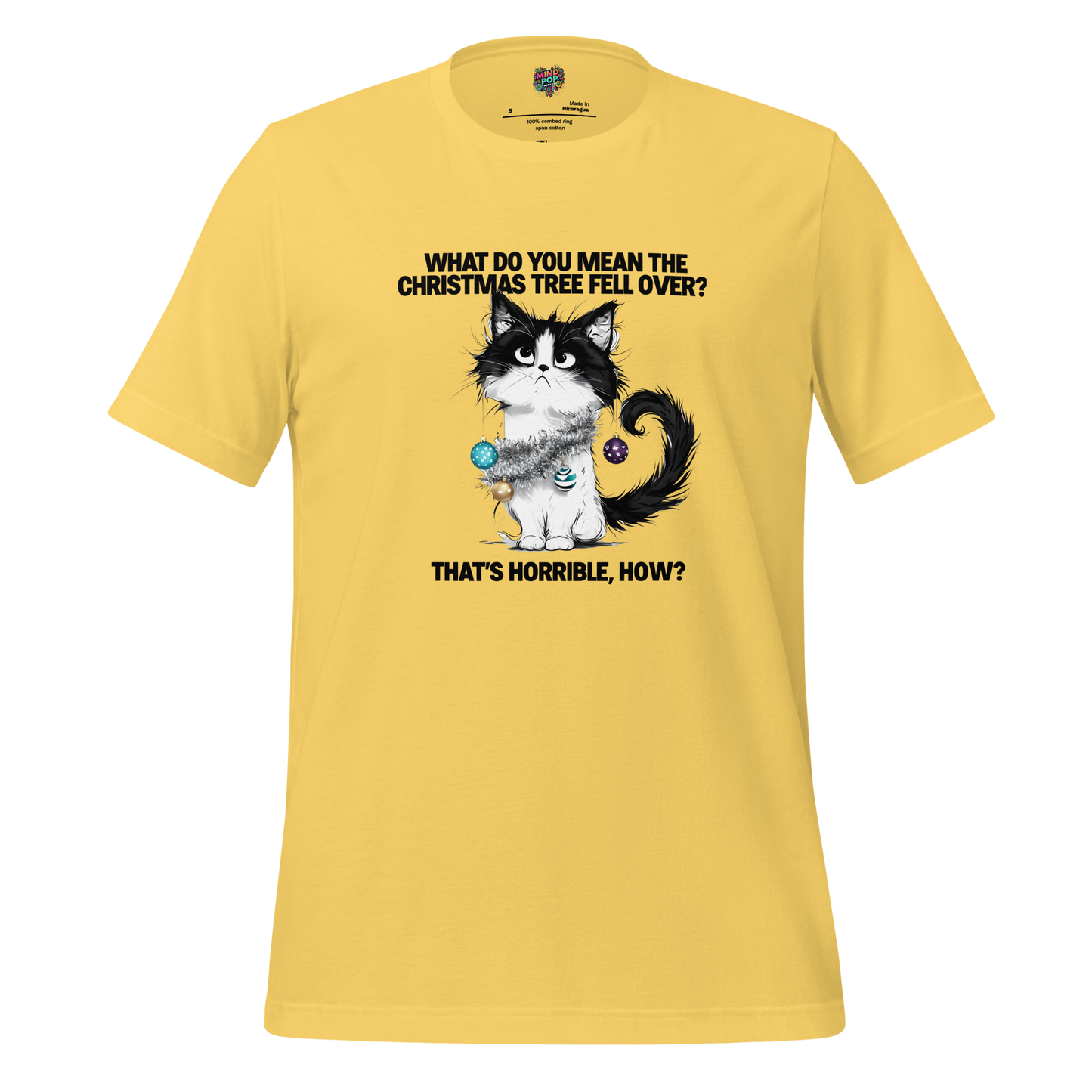 Cat vs. Christmas Tree Shirt Yellow