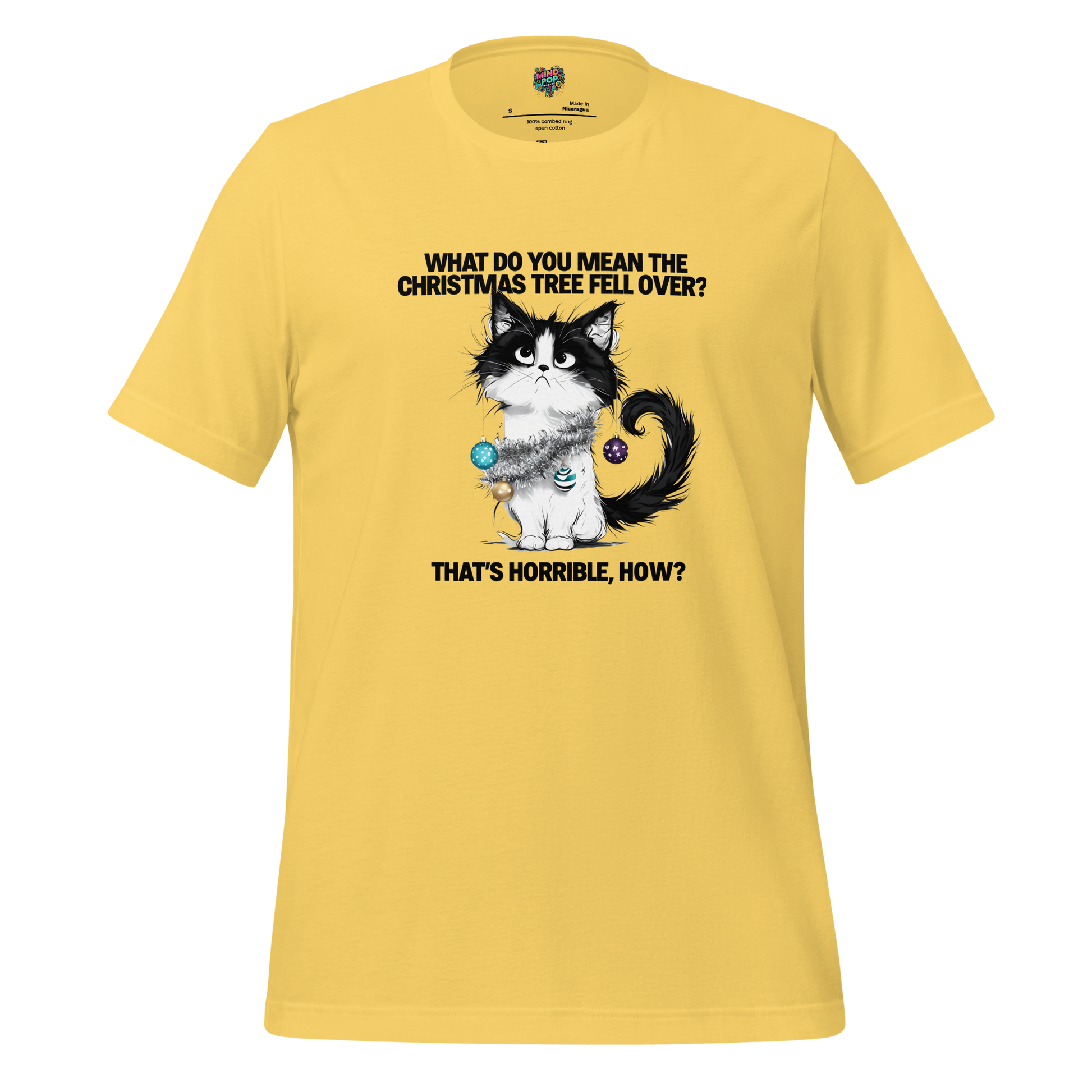 Cat vs. Christmas Tree Shirt Yellow