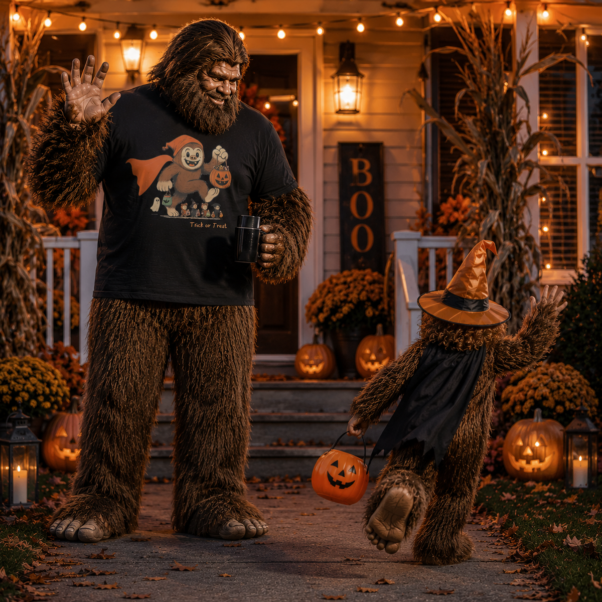 Bigfoot trick-or-treat chibi graphic tee