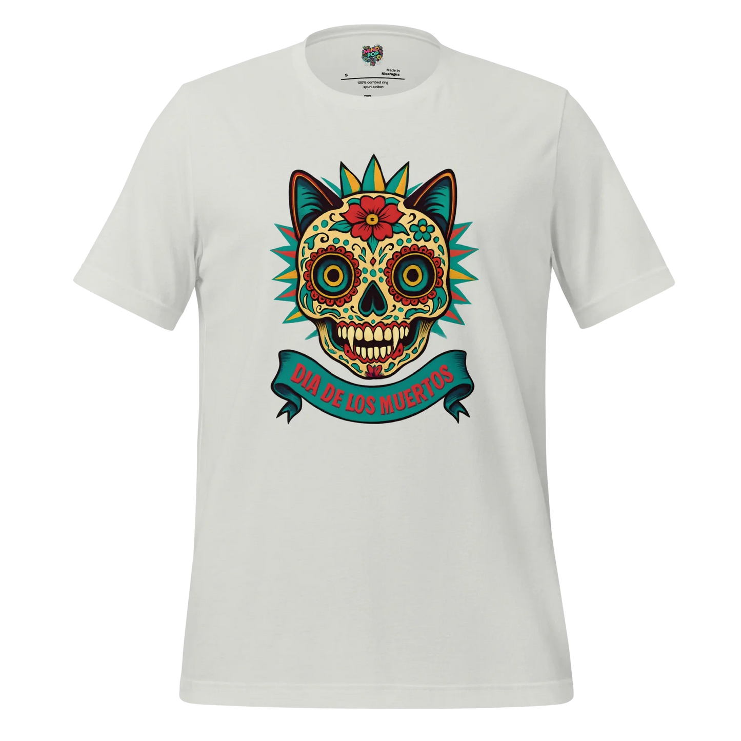 Day of the Dead Cat Shirt Silver