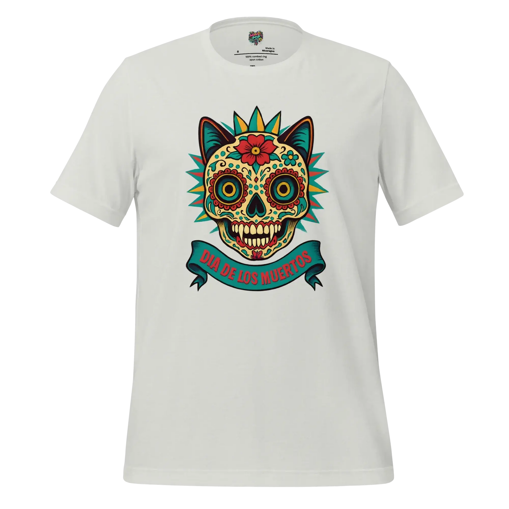 Day of the Dead Cat Shirt Silver