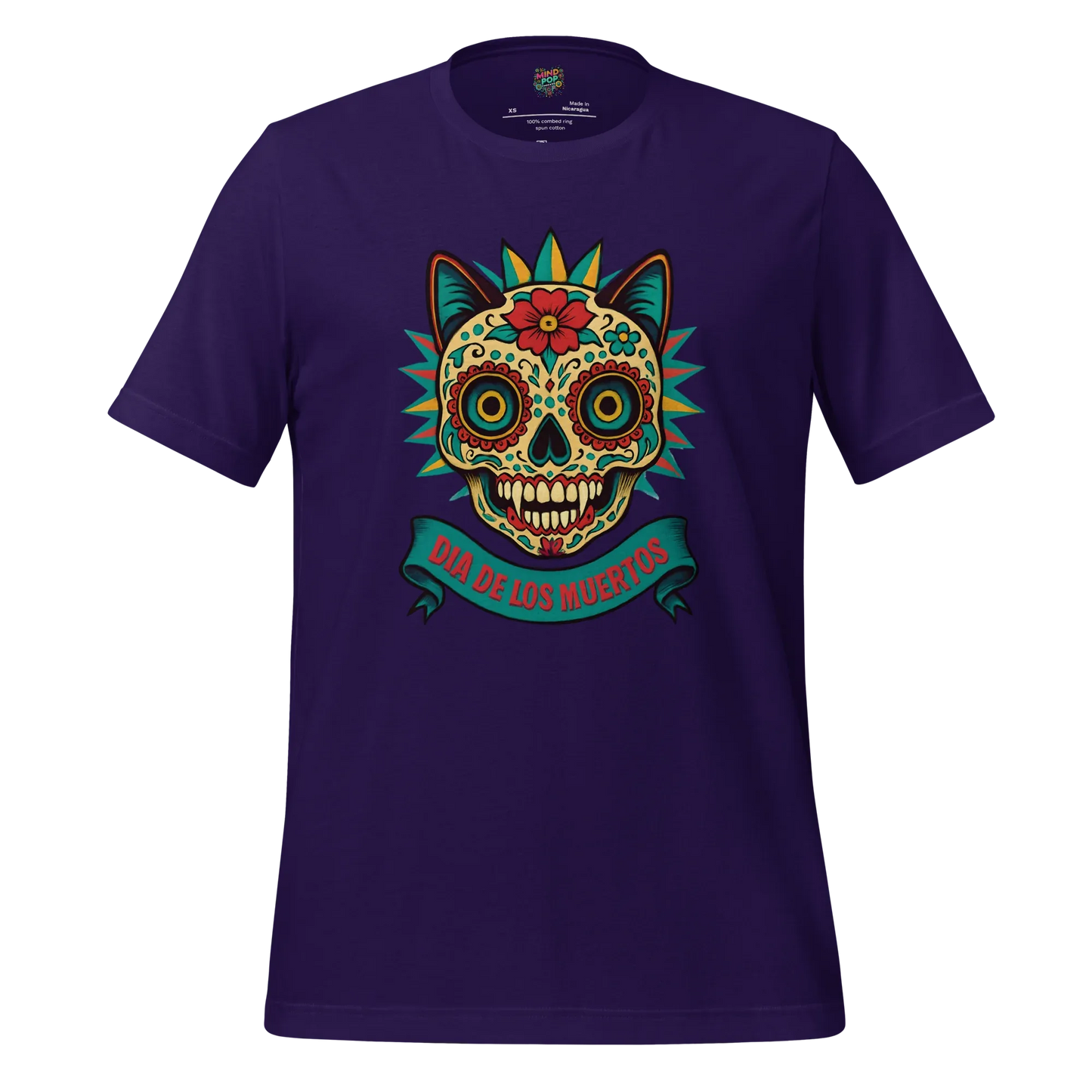 Day of the Dead Cat Shirt Team Purple