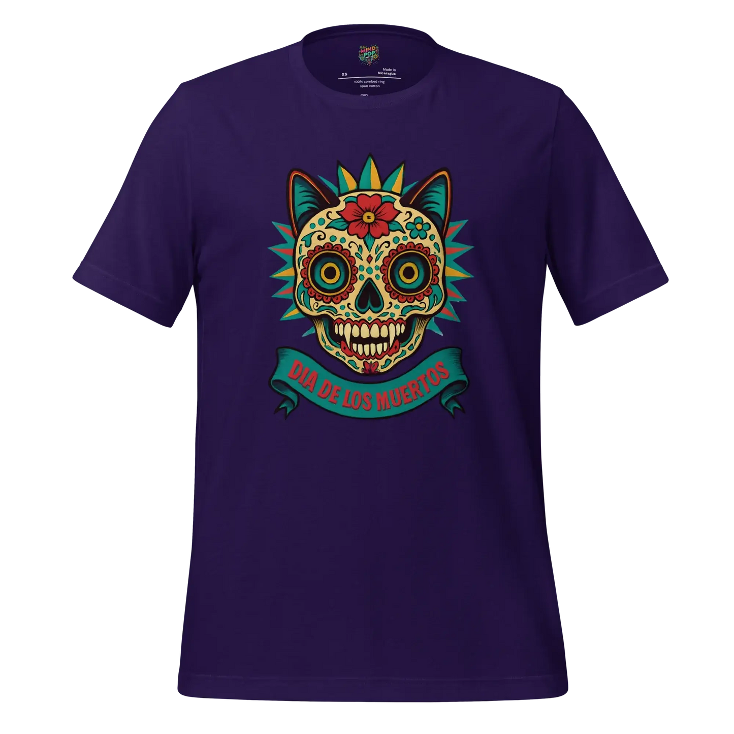 Day of the Dead Cat Shirt Team Purple