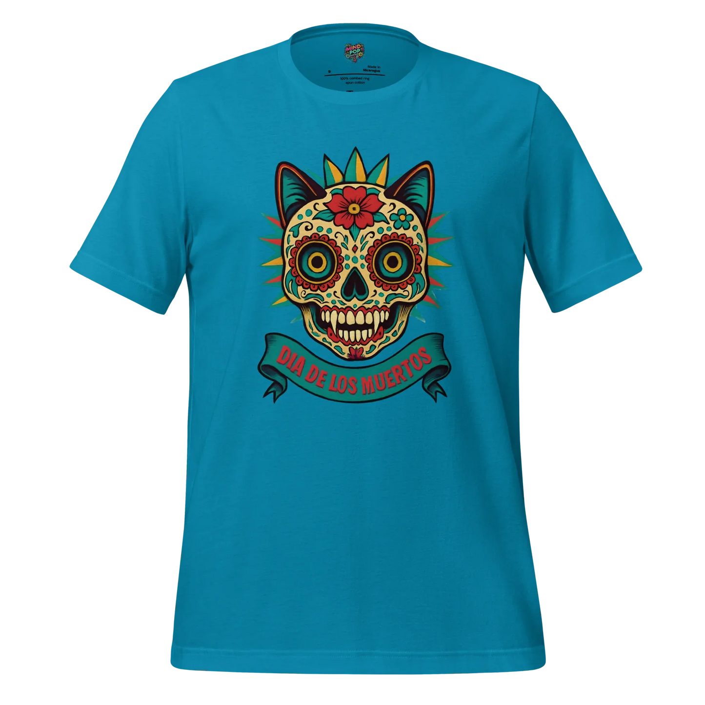 Day of the Dead Cat Shirt Aqua