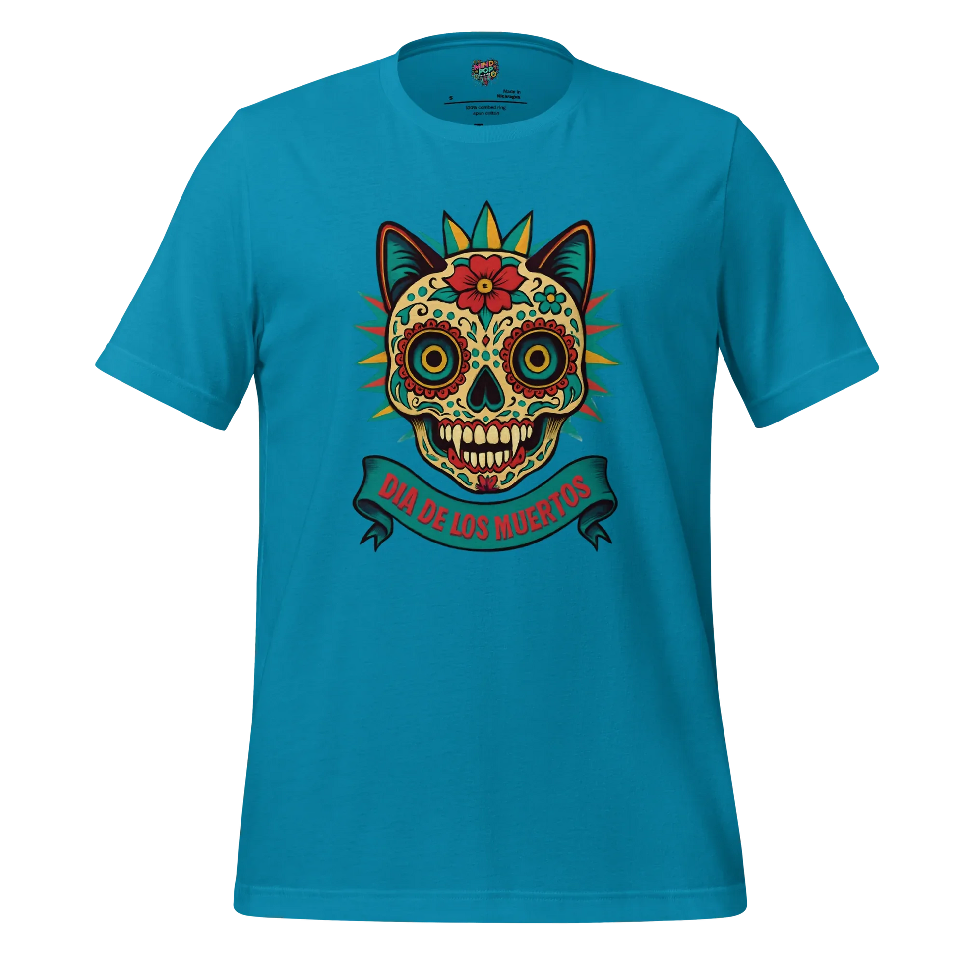 Day of the Dead Cat Shirt Aqua