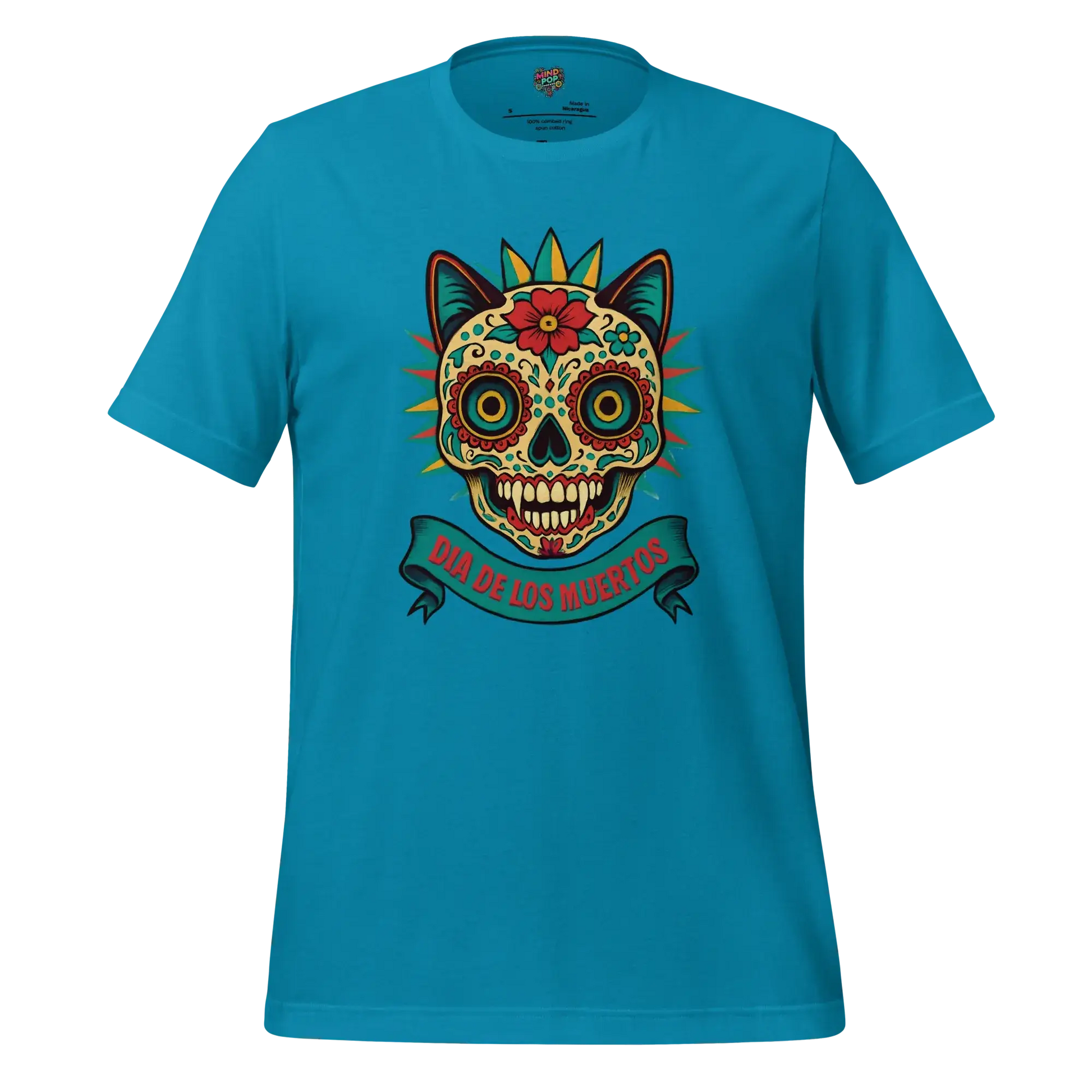 Day of the Dead Cat Shirt Aqua