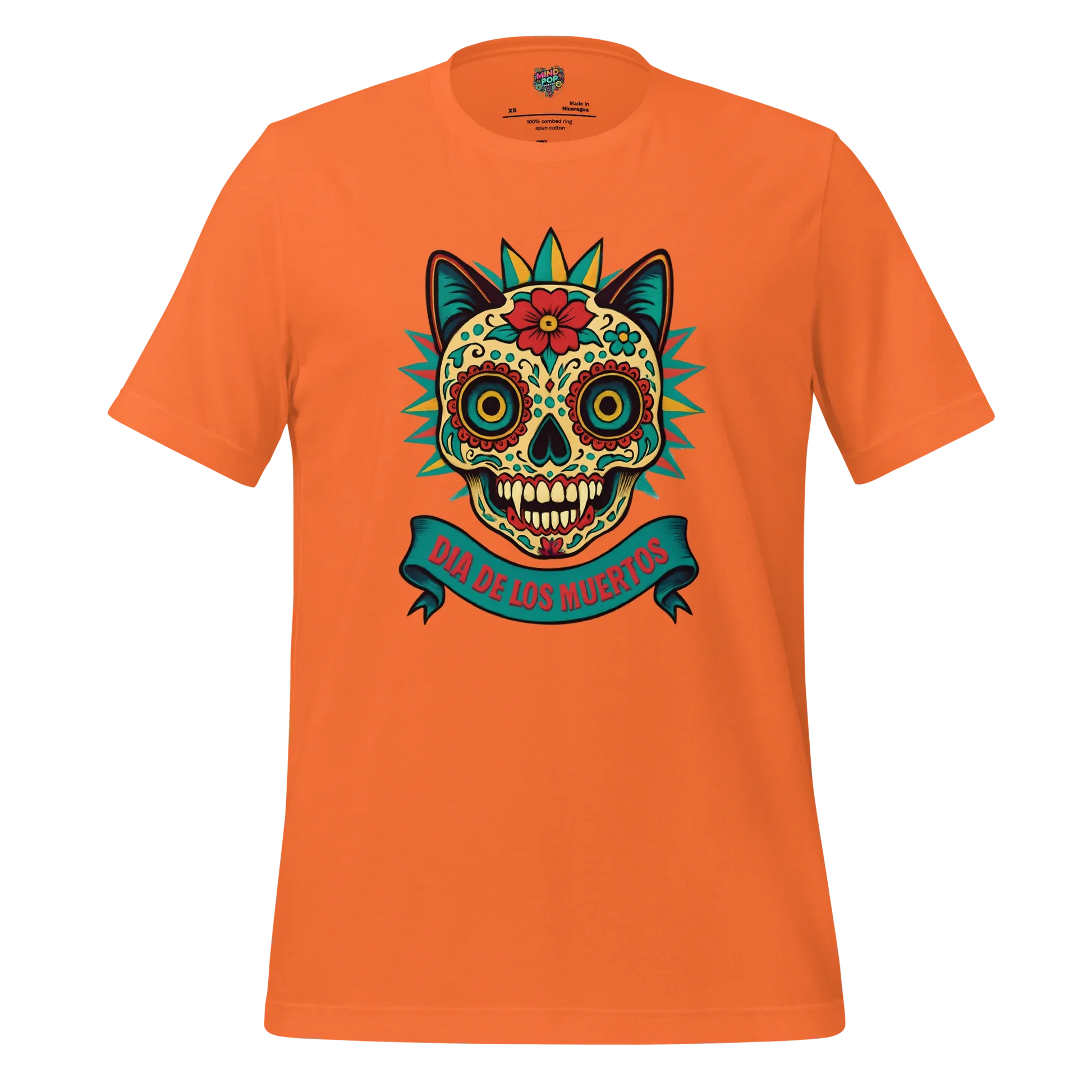 Day of the Dead Cat Shirt Orange