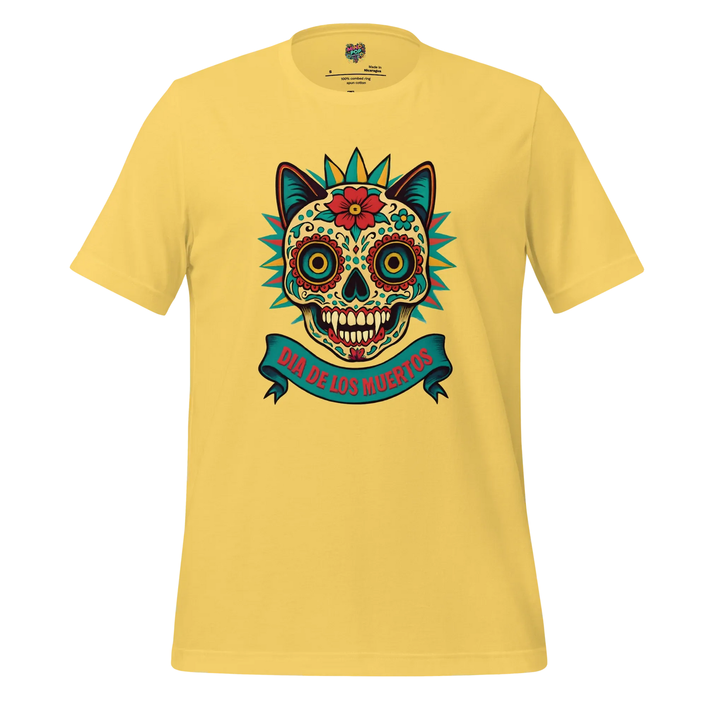 Day of the Dead Cat Shirt Yellow