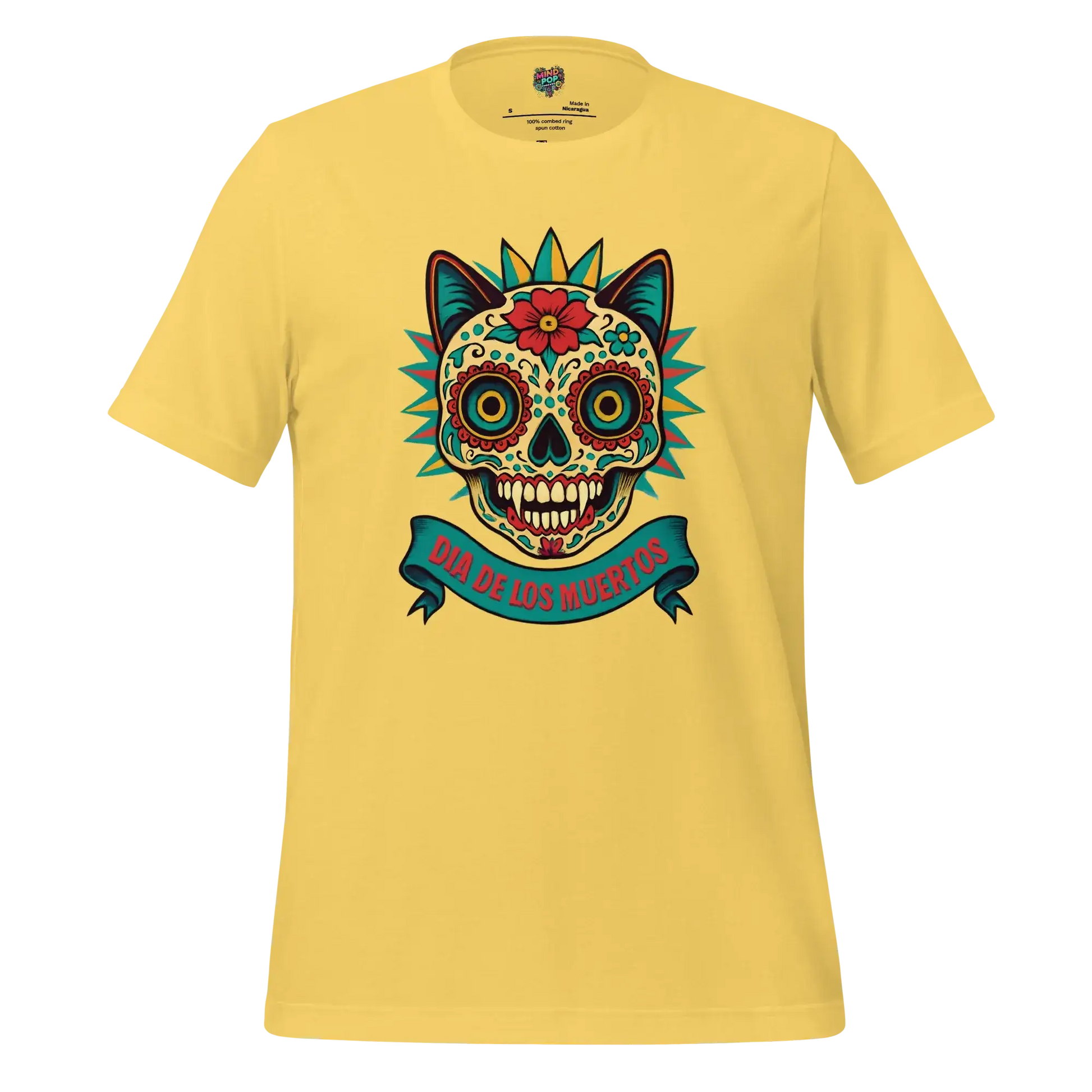 Day of the Dead Cat Shirt Yellow