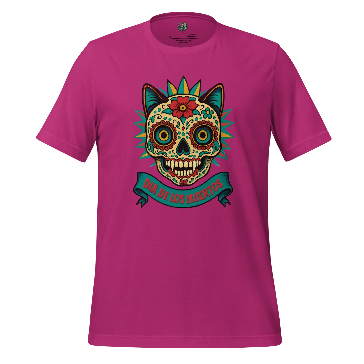 Day of the Dead Cat Shirt Berry