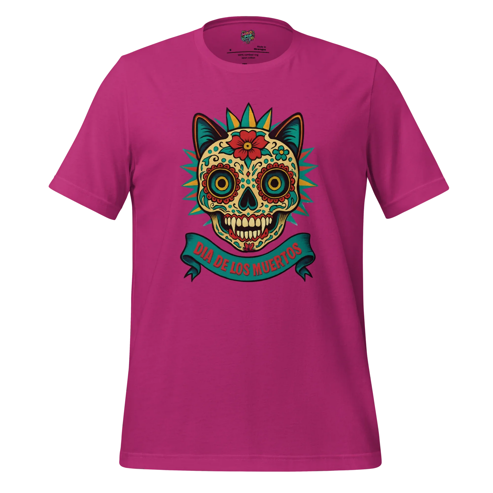Day of the Dead Cat Shirt Berry